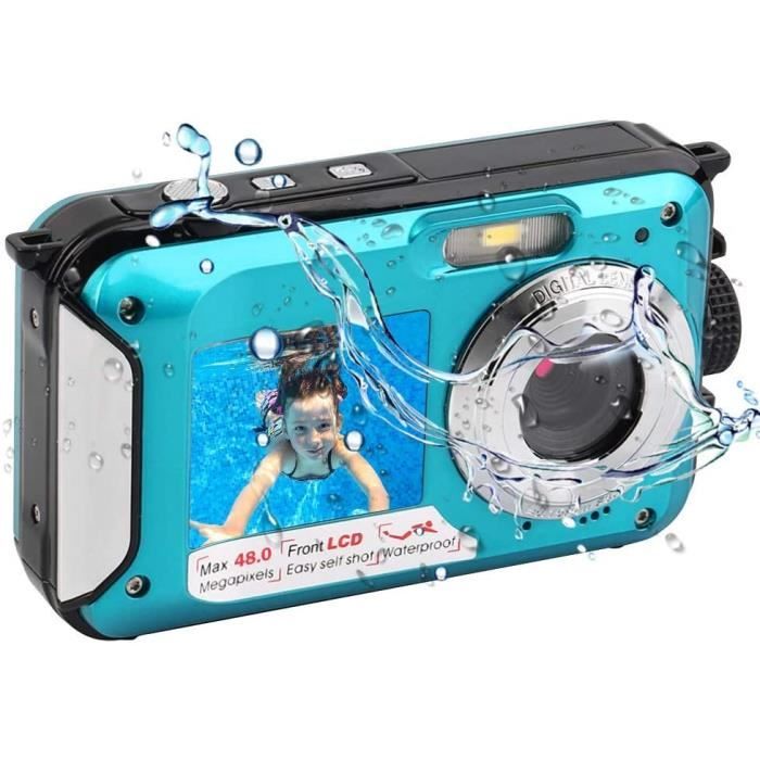 Appareil Photo Etanche Numérique pour la Plongée en Apnée Camera Etanche 2.7K 48MP avec Double écran pour Selfie Camera sous Marine