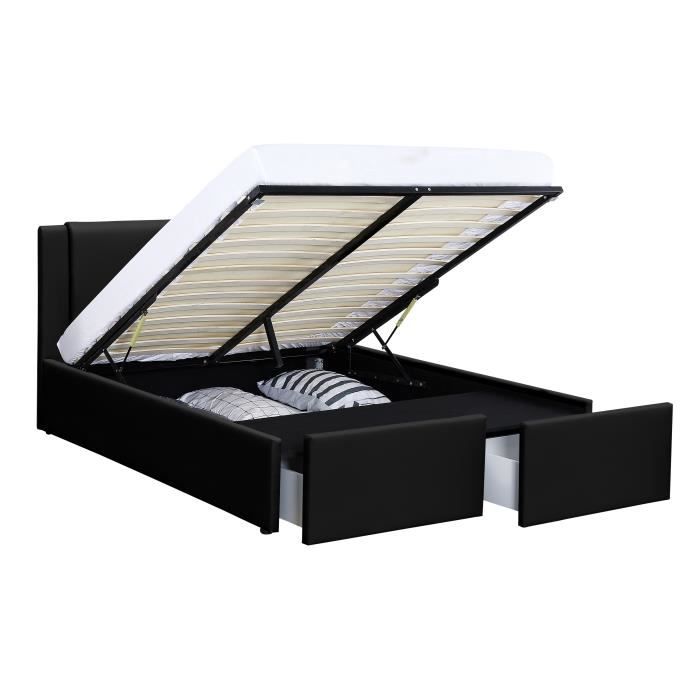 FLOKI LIT COFFRE PU NOIR 140X190 CM  2 TIROIRS