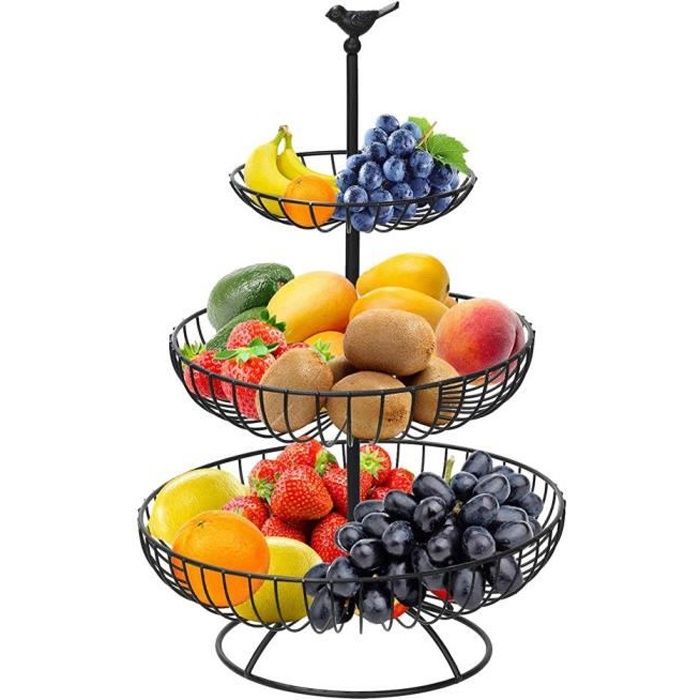 Corbeille Coupe à Fruits - 3 étages - Fer - 30x46cm - noir -BOT