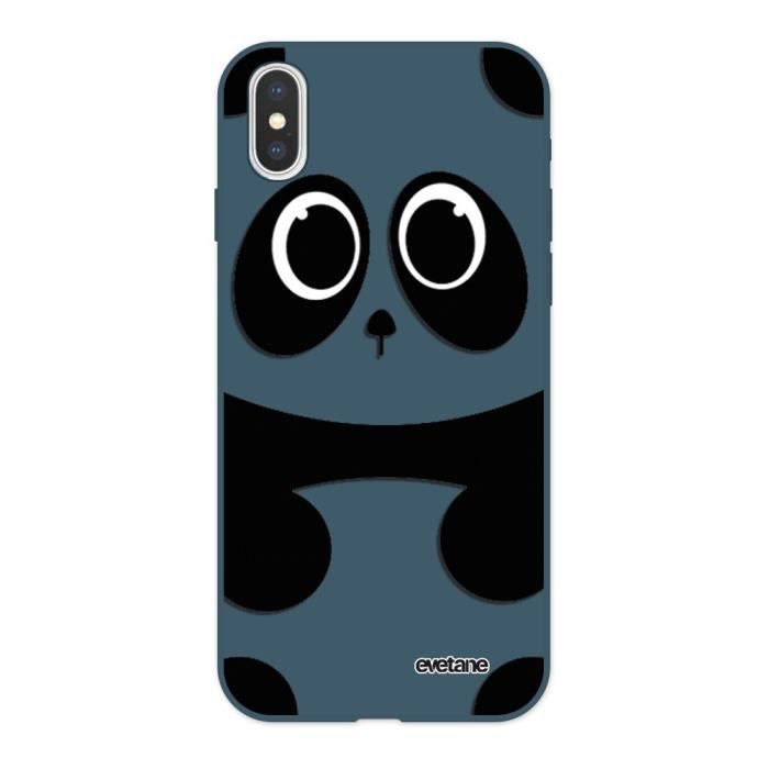 Coque iPhone X/XS Silicone Liquide Douce bleu nuit Panda Ecriture Tendance et Design Evetane.