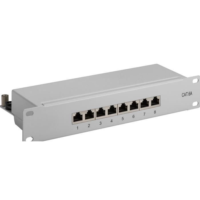 Panneau de Brassage CAT 6a 10 8 Port STP blindé Gris