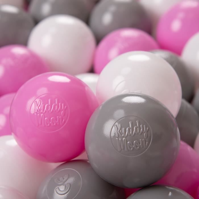 KiddyMoon 100-6Cm ∅ Balles Colorées Plastique Pour Piscine Enfant Bébé Fabriqué En EU, Gris-Blanc-Rose