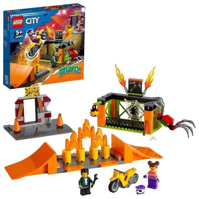 SHOT CASE - LEGO 60293 City L'Aire d'Entraînement des Cascadeurs, Rampes, Cage Araignées et Moto Rétrofriction, Jouet pour Enfants