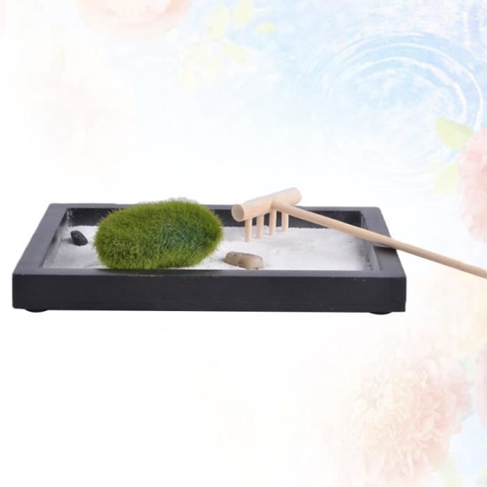 Petit plateau noir Zen Garden méditant Statue râteau bac à sable maison méditation Home Decor (noir) FONTAINE DE JARDIN