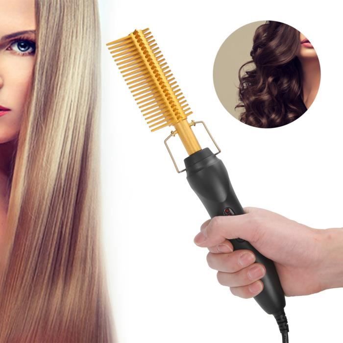 Lisseur électrique Peigne chauffant électrique lissage sec et humide curling brosse chaude outil de coiffure 110-240 V