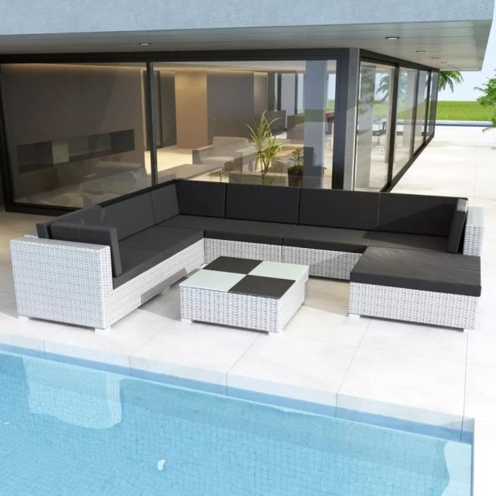 Salon de jardin Jeu de mobilier de jardin 24 pcs Blanc Résine tressée