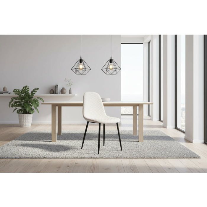 Lot 4 Chaises Salle à Manger Scandinave Alvéole Velours Beige Pieds Métal Noir