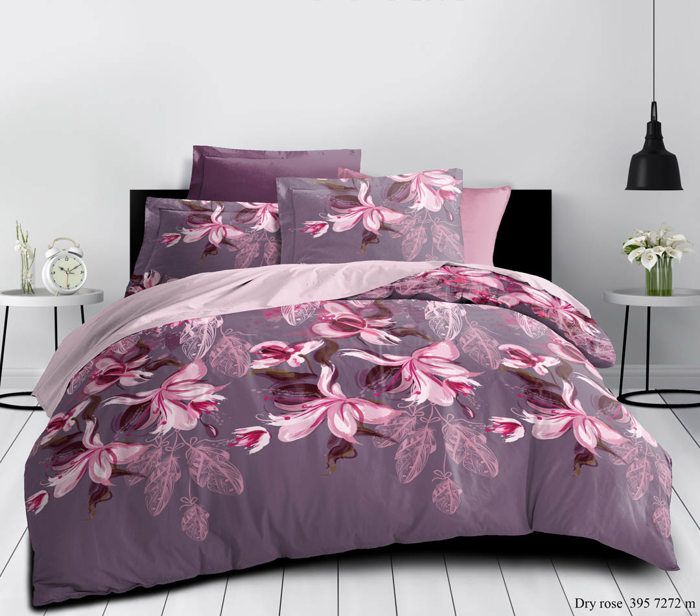 Parure de draps 3 pièces pour lit 90 x 190 cm Floral taupe 100% coton / 57 fils