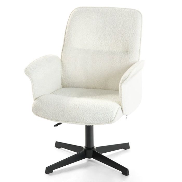 MEUBLES COSY Fauteuil de bureau ergonomique réglable pivotant avec accoudoirs en tissu bouclette blanc - THOMASINA