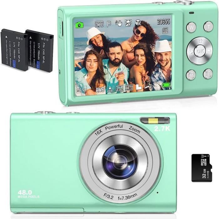 Appareil Photo Numérique Portable 16 MP - Écran 2.4" - Zoom Numérique 16x - Vidéo 1080p - Compact, Léger (136g) - Parfait Pour Voyages Et Vlog