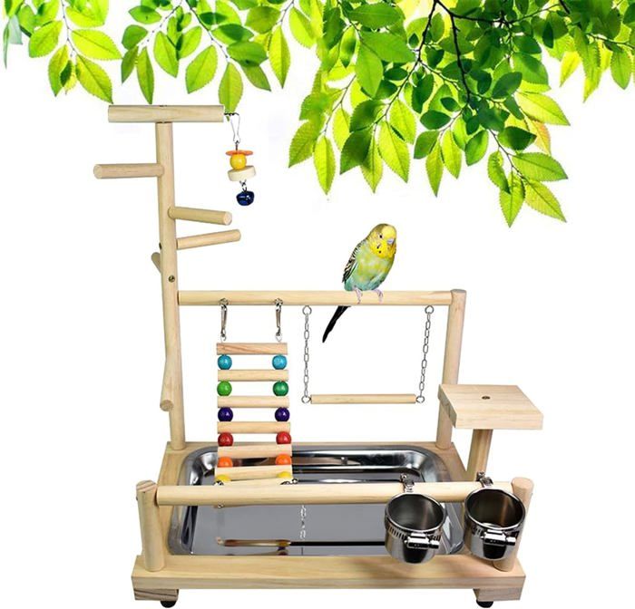 Aire De Jeux Pour Perroquets Jouets Oiseaux En Bois Avec Mangeoire Balancer Jouet Mcher Support