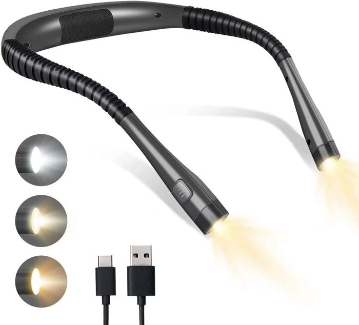 Lampe de Lecture de Cou Rechargeable Lampe pour lecture au Lit 3 Couleurs 6 Niveaux de Luminosité Bras Pliables