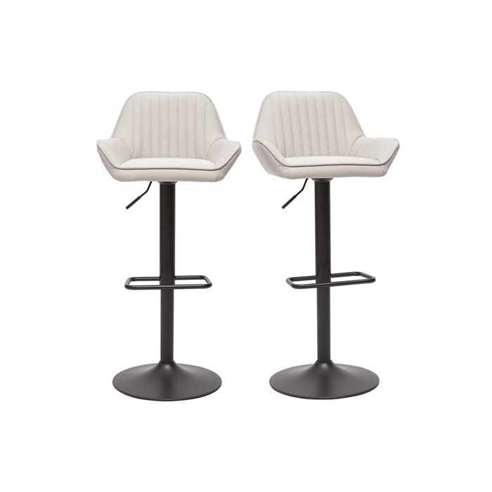 Miliboo - Tabourets de bar réglables en tissu beige et métal noir (lot de 2) RONNIE Miliboo - Tabourets de bar réglables en tissu beige et métal noir (lot de 2) RONNIE