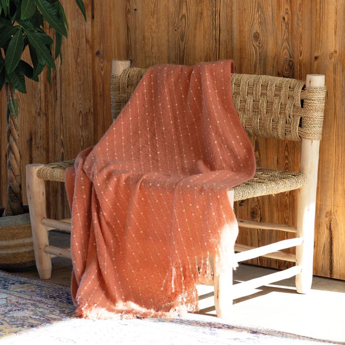 Plaid doux à franges aspect mohair Terracotta 130x180 cm