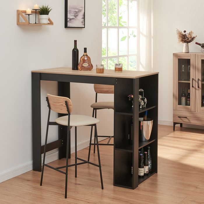 Table de Bar Danderyd 3 Étagères 120x60x106 cm Effet Chêne Noir