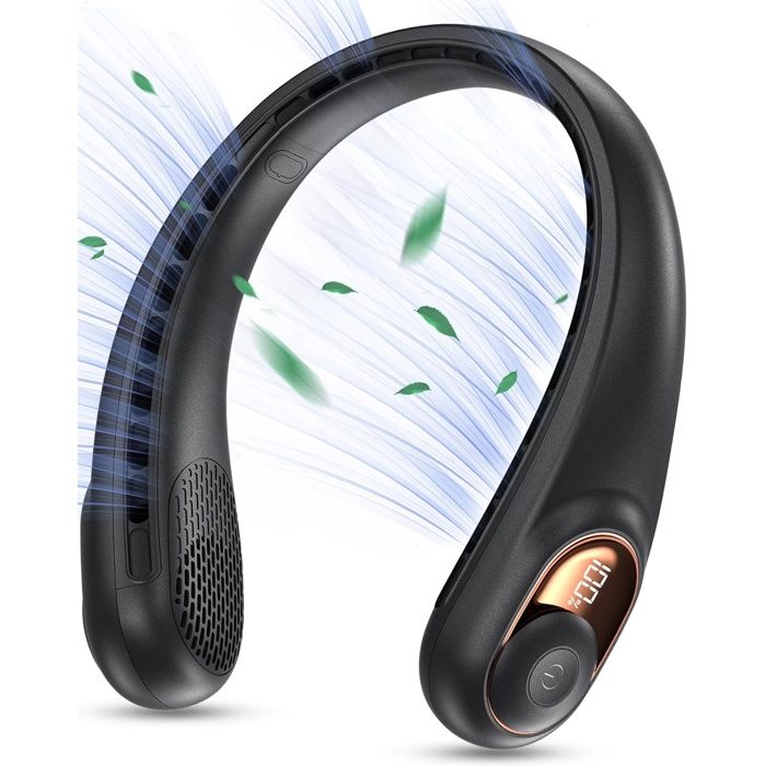 Ventilateur de cou portable sans pales flux dair à 360° amélioré ultra silencieux 3 vitesses 4000 mAh - Noir - Chronus