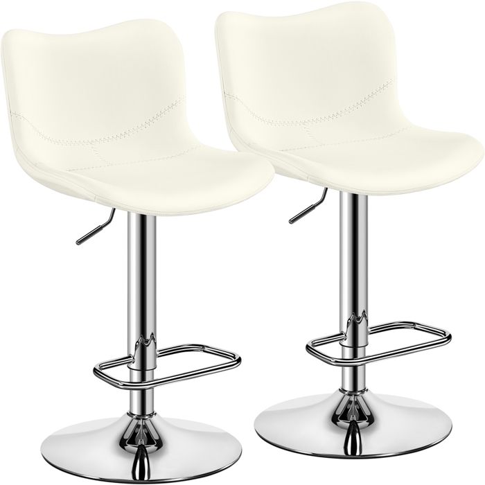 Yaheetech Lot De 2 Tabourets De Bar Gris Similicuir – Dossier Oreilles Chat, Hauteur Réglable 81,5-103 Cm, Pivotants 360° Avec Repose-Pieds