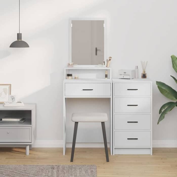 Black Week Coiffeuse pour Femmes - BURKE - avec tiroir - Blanc 50x41x140 cm - Bois dingénierie CC285