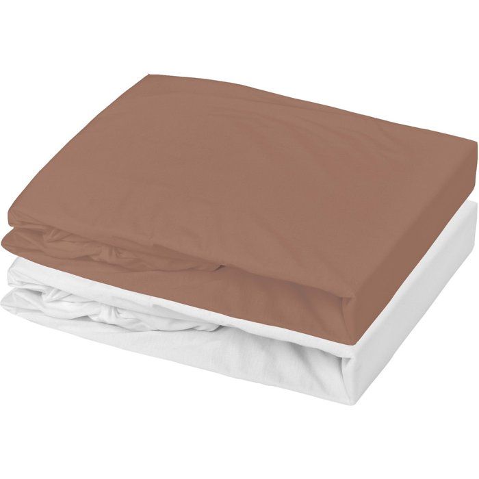 Lot de 2 draps housse - MON PTIT DODO - Jersey 100% coton - 60 x 120 cm - Blanc et brun