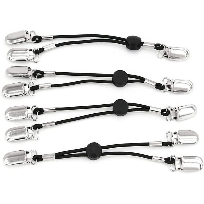 Set de 4 tendeurs draps housses noirs réglables avec clips métalliques pour nappes et chaises Label