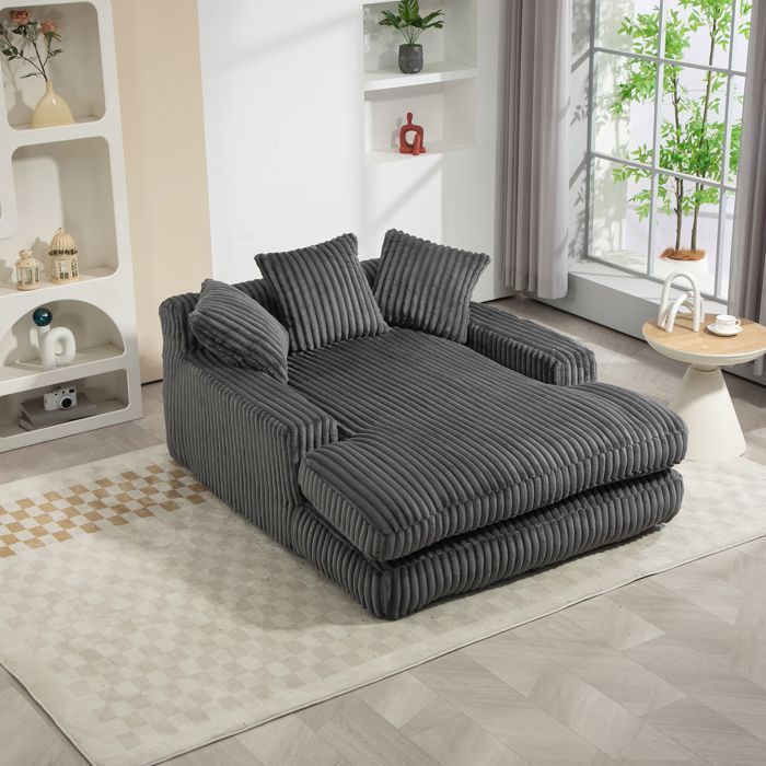 Canapé Compressé Simple avec Coussins en Velours Côtelé Rayé Gris Foncé - Canapé-lit Sans Montage avec Assise rembourrée - Stable