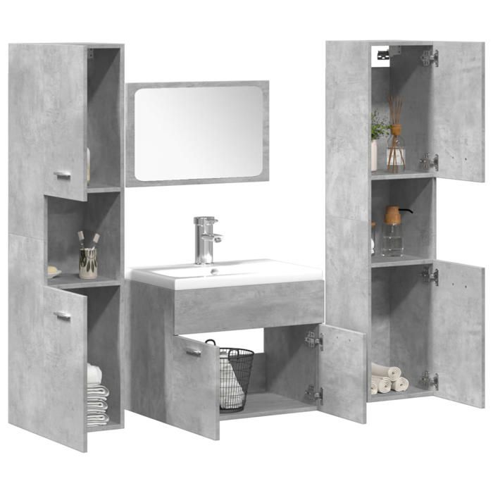 Gris Ensemble de meubles de salle de bain 4 pièces SARAZYJ ARMOIRE WC MODERNE gris béton E1289