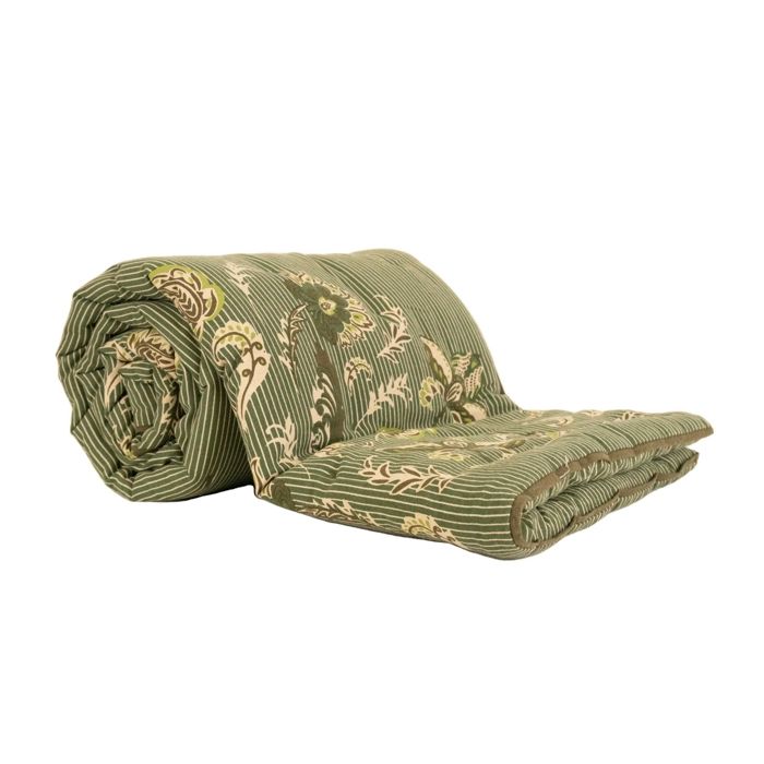 Édredon décoratif en polylin motif floral Vert Olive 80x200 cm Édredon décoratif en polylin motif floral Vert Olive 80x200 cm
