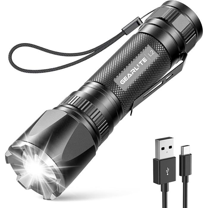 Lampe torche D rechargeable 3500 lm Lampes torches D super lumineuses avec clip de mise au point réglable Small No LAMPE ELECTRIQUE