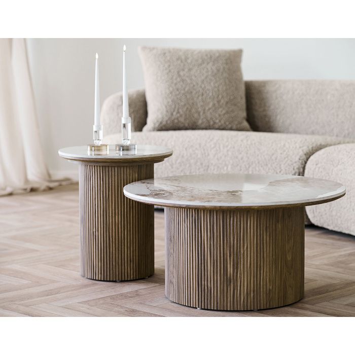 Lysa - table basse plateau effet marbre et pieds effets bois - 80 cm - Bois / Blanc Lysa - table basse plateau effet marbre et pieds effets bois - 80 cm - Bois / Blanc