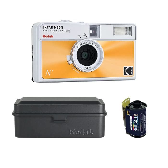 KODAK Ektar H35N Appareil Photo Argentique 35mm Demi Format + 10 Films Couleur GT24 24 Poses ISO 100400 + Boîtier Film Acier 120135 – Objectif 22mm F8 Flash Intégré Neuf - vue 1