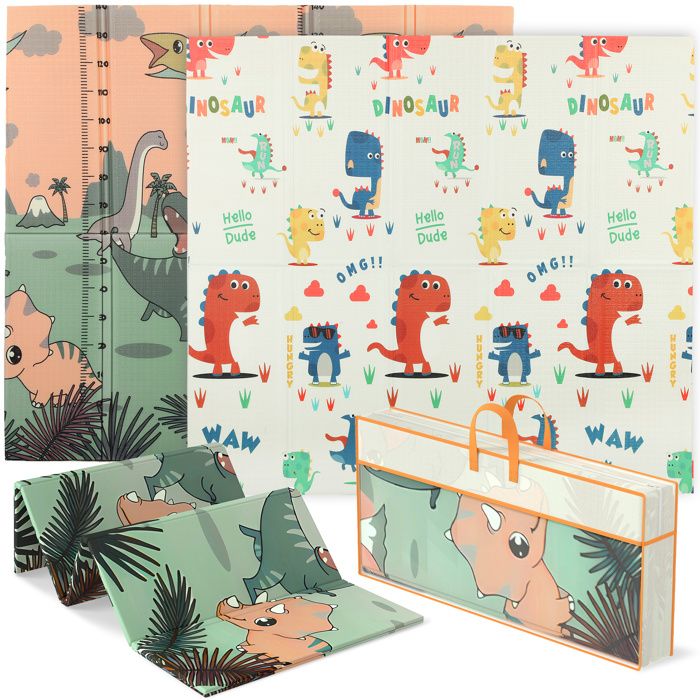Tapis déveil bébé - AIYAPLAY - pliable épais réversible en mousse - antidérapant - motif dinosaures - 196x176x15 cm multicolore
