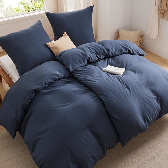 Parure de lit - Housse de couette - Bedsure - Bleu marine - 155x220cm - Uni - 3 Pcs - Indispensable pour lété