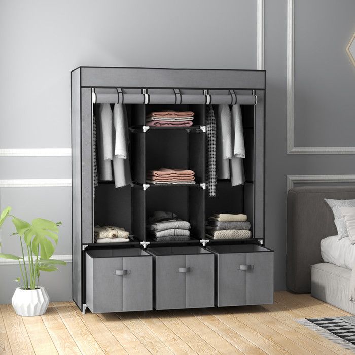 Armoire pliante en tissu avec fermeture éclair en tissu non tissé gris foncé 125 x 43 x 162 5 cm