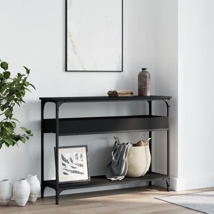 Console Meuble - Noir - Table d’Entrée - avec étagère noir 100x29x75 cm bois dingénierie T9446