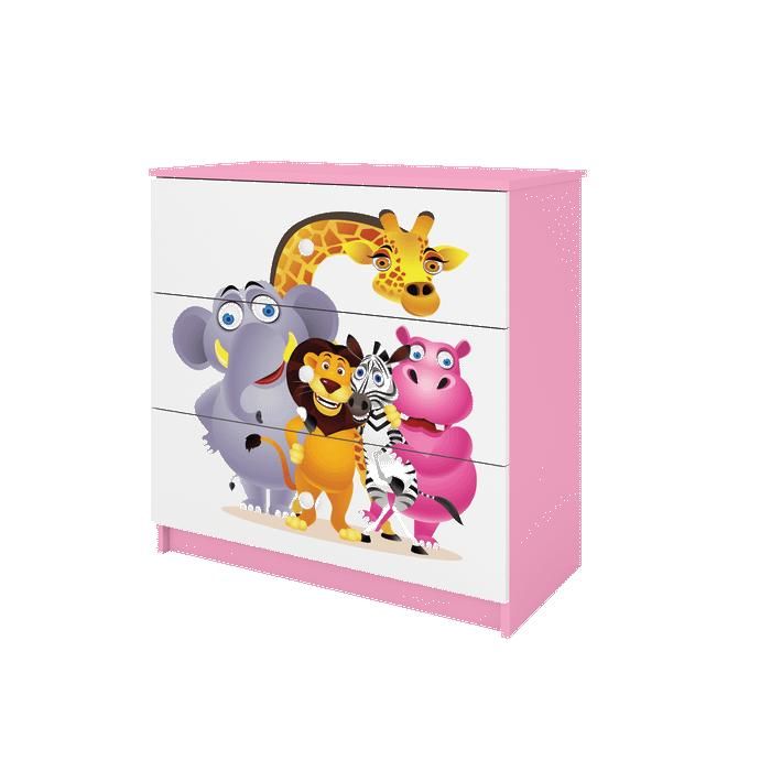 Commode enfant ZOO avec tiroirs rose - Babydreams pour une chambre douce et ludique