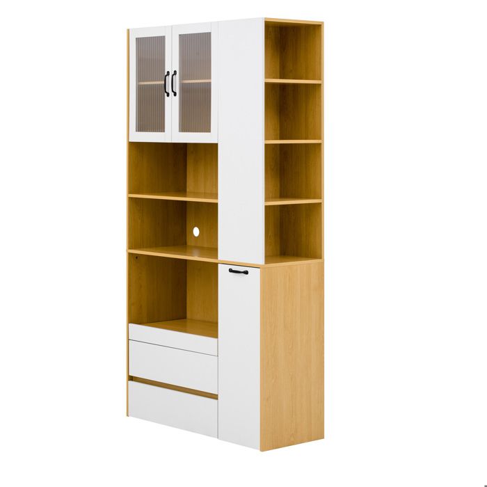 Buffet de cuisine - étagères réglables - 2 portes et 2 tiroirs - 100 × 40 × 200 cm - blanc et naturel