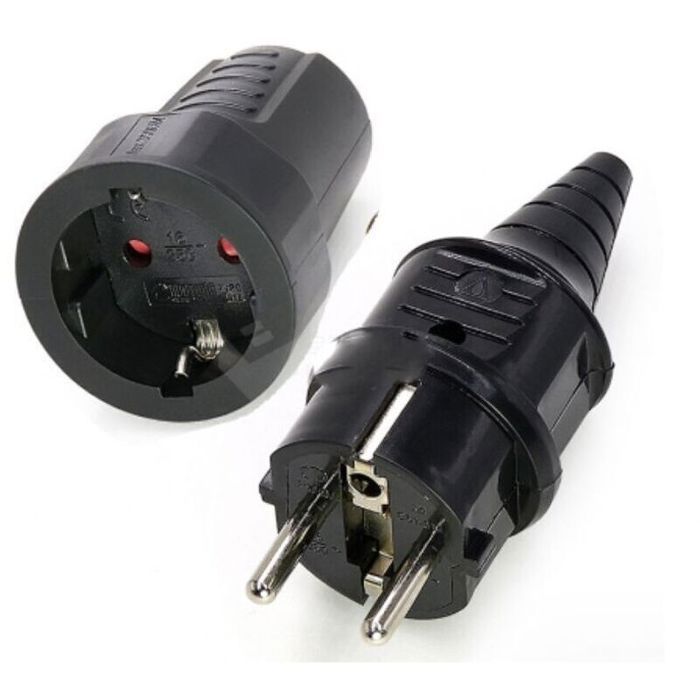 2 Sets Kit Fiche Mâle + Prise Femelle 250V 16A Fiche Électrique en Caoutchouc Broche IP44 Fiche dalimentation Étanche Noir