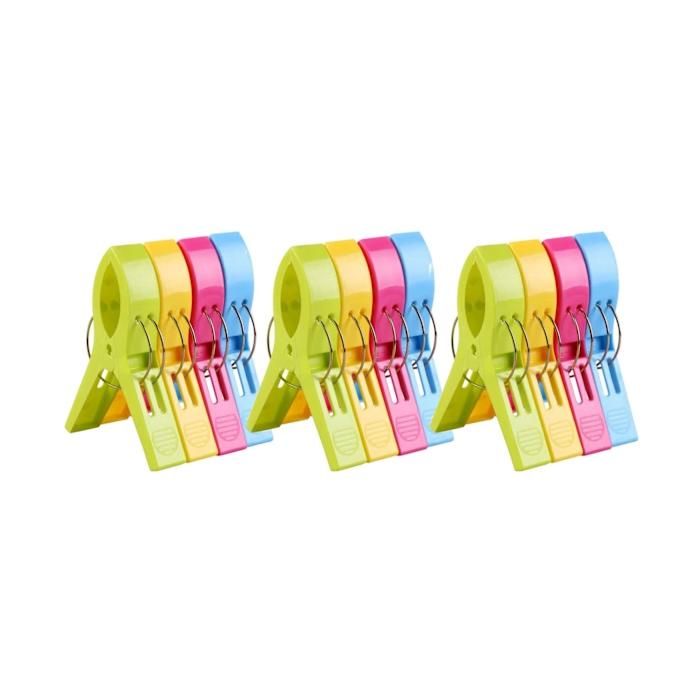 Pinces à linge grand format forte tenue lot de 12 ouverture large plastique PP et acier inoxydable