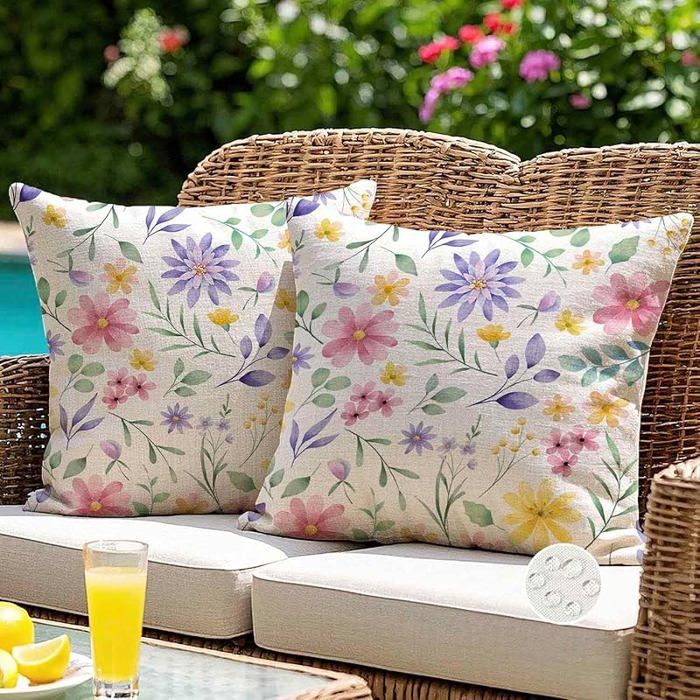 Housse Coussin Exterieur Impermeable 50x50 Fleurs Fleur Feuille Décoratif Taie d oreiller 50 x 50 cm (Lot de 2) Violet