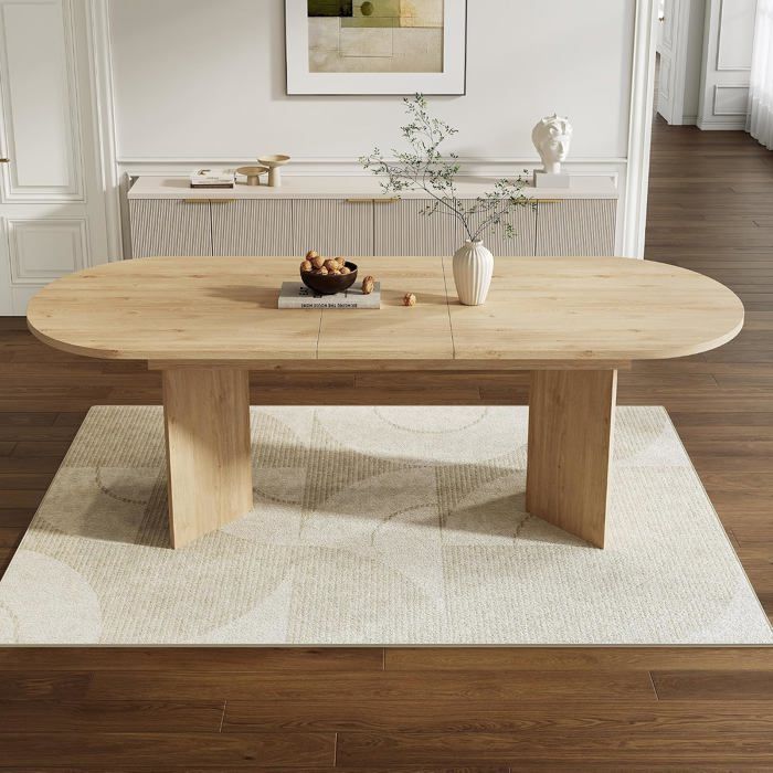 Table à manger extensible (160-200×90×75 cm) -Coins arrondis - Convient pour 6-8 personnes - bureau épaissi - Couleur chêne