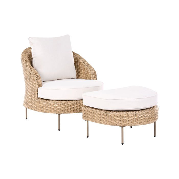 Fauteuil de jardin avec ottoman ARCILLE Polyrotin Beige
