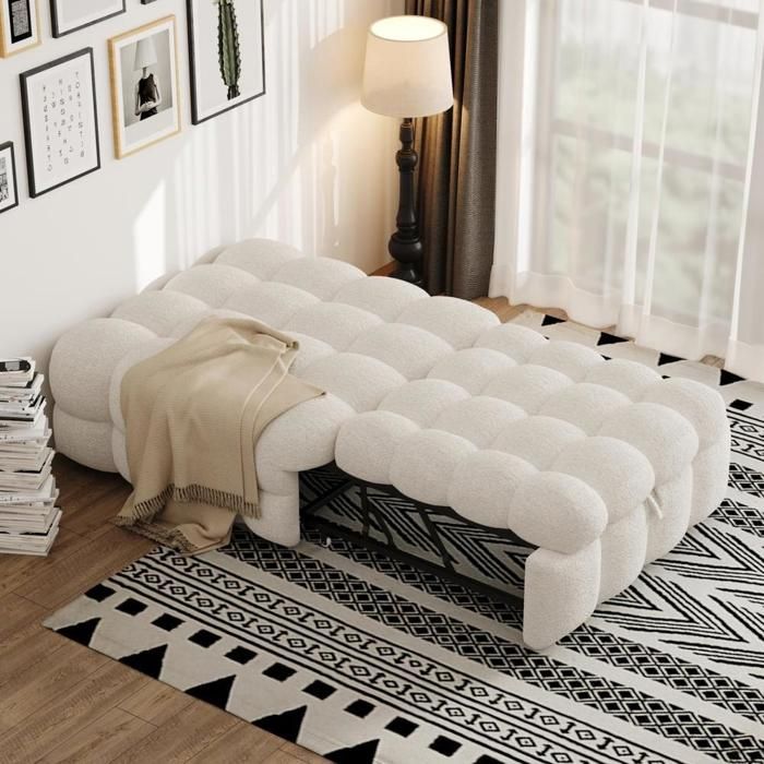 Canapé-lit 2-en-1 - KOMHTOM - 183x76x42 cm - Tissu teddy - Convertible en lit simple - Beige Canapé-lit 2-en-1 - KOMHTOM - 183x76x42 cm - Tissu teddy - Convertible en lit simple - Beige
