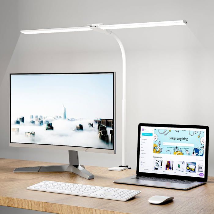 Lampe de bureau LED à pince 5 modes 2700K-6500K intensité réglable col cygne 360° 1400 lumens protection des yeux