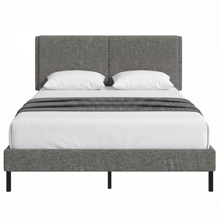 Cadre de lit - HOMCOM - tête de lit réglable - sommier à lattes - rangement au-dessous - rembourré en lin - 140x190cm - gris Cadre de lit - HOMCOM - tête de lit réglable - sommier à lattes - rangement au-dessous - rembourré en lin - 140x190cm - gris