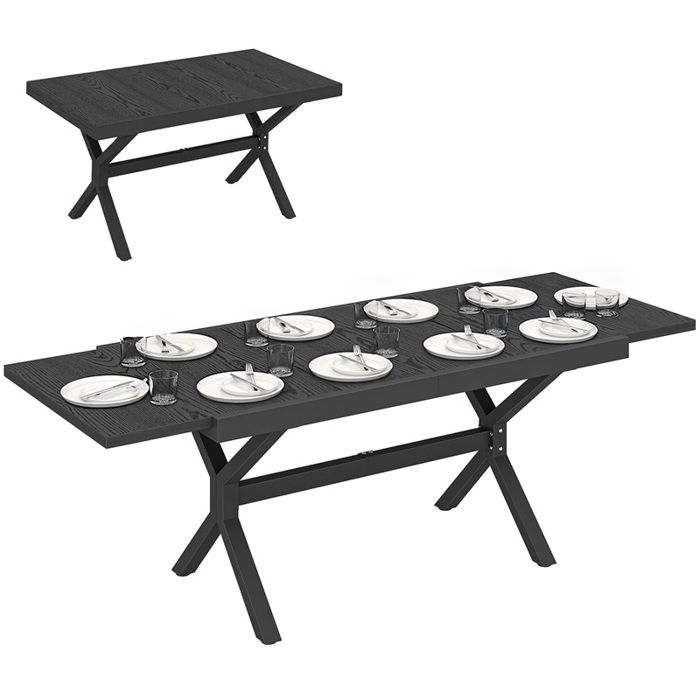 Table de Jardin Extensible Aluminium Table de Repas Extérieure Effet Bois 8-10 Personnes 214x85x73cm Gris Anthracite