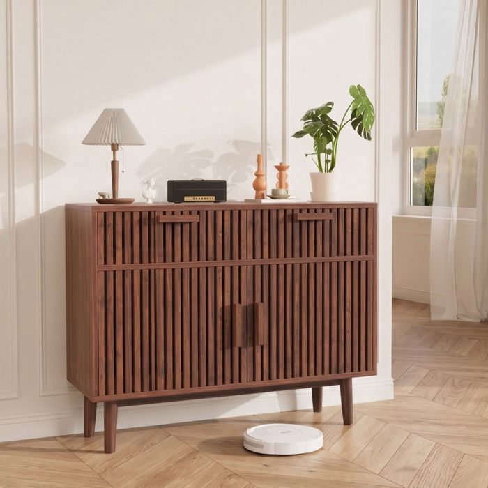 Buffet - 2 Portes et 2 Tiroirs - Buffet Bahut de Salon - buffet cuisine - L100 x P35 x H80 - Noyer