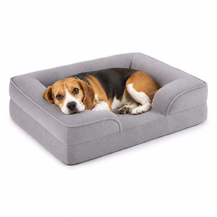 Relaxdays Lit orthopédique pour chien H x L x P : 17 x 71 x 58 cm mousse à mémoire étanche polyester gris