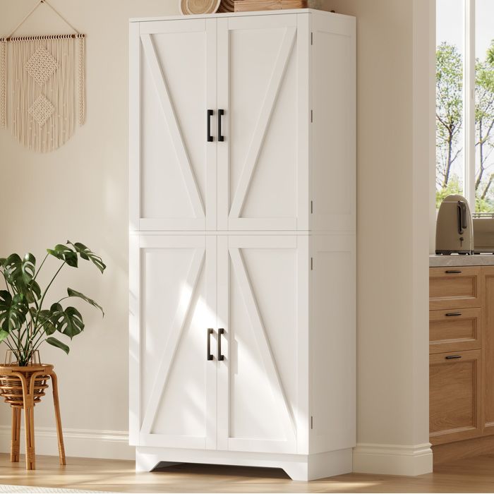 COVREO Meuble de rangement cuisine haut 4 portes style grange avec porte-bouteilles MDF blanc 80 x 40 x 180 cm