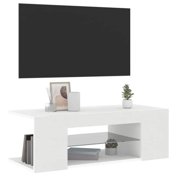 BEAU Armoire HIFI - Banc TV - Meuble TV salon-séjour - avec lumières LED - Blanc - 90x39x30 cm[50447]