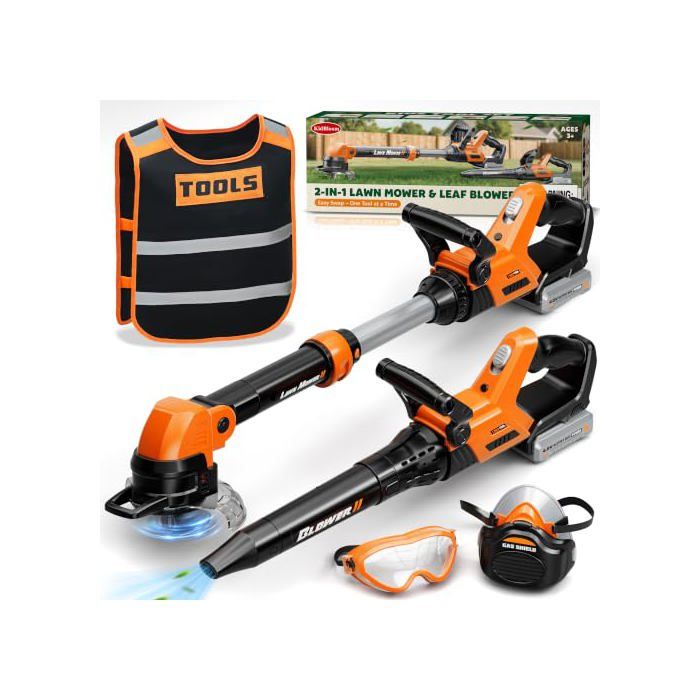Jardinage - GENERIQUE - 2 in 1 - Tondeuse & souffleur - Effets sonores 3 niveaux - Gilet et lunettes inclus